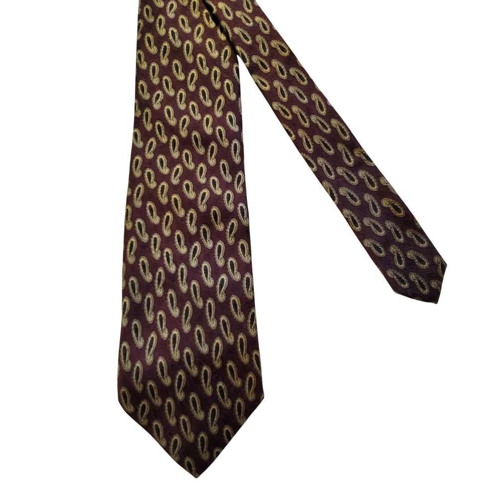 Joseph Abboud Silk Tie Mens Burgundy Gold Paisley Made in Italy Tessuto Mantero
